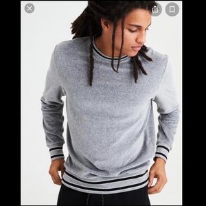 American Eagle AEO Velour Crewneck Pullover Sweater Gray XS